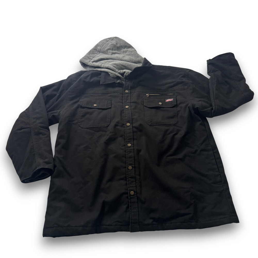 Genuine Dickies Mens 3XL Black Hooded Quilted Lined Shirt Jacket DIC55053GD